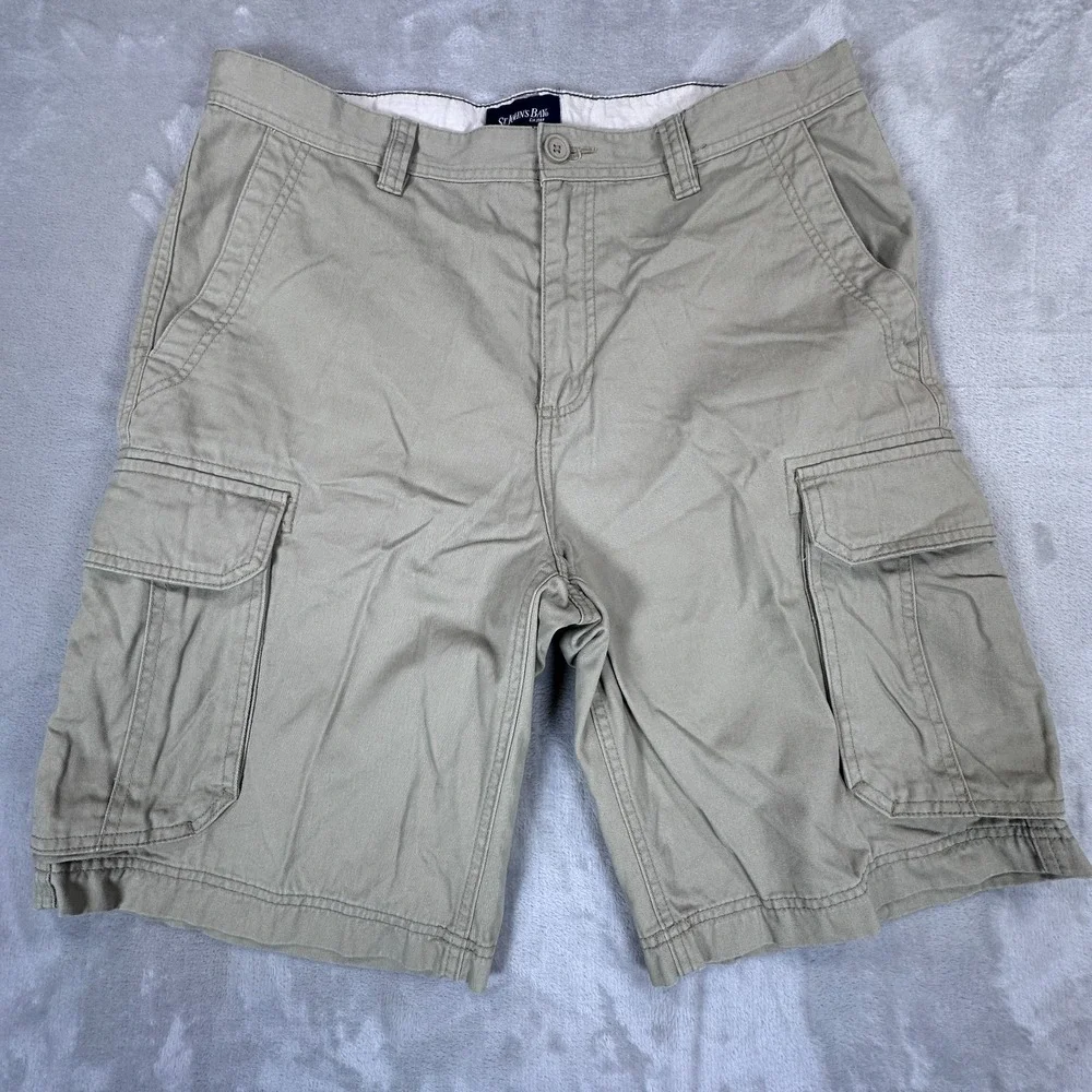 St John's Bay Cargo Shorts Mens 34 Slate Green Cotton High Rise Camping Hiking